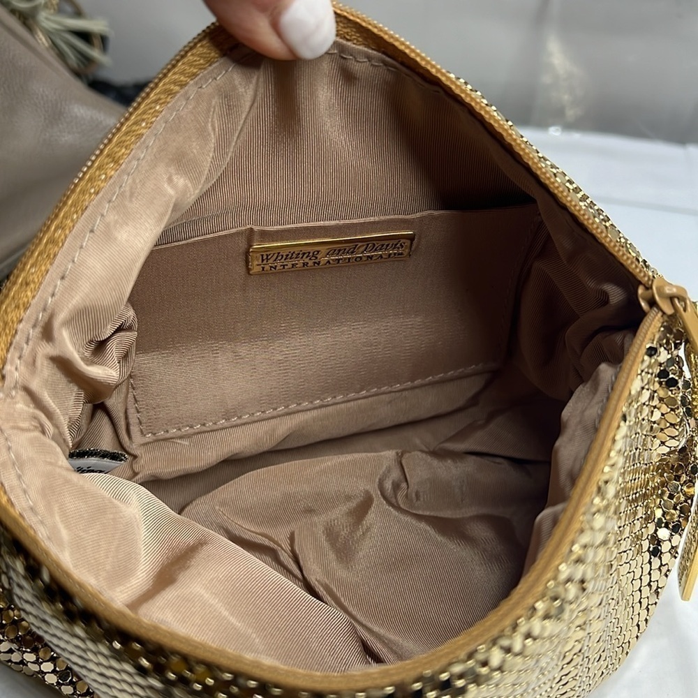 Whiting and Davis Gold Chain Link Shoulder Crossbody Zip Top Bag - Picture 10 of 13